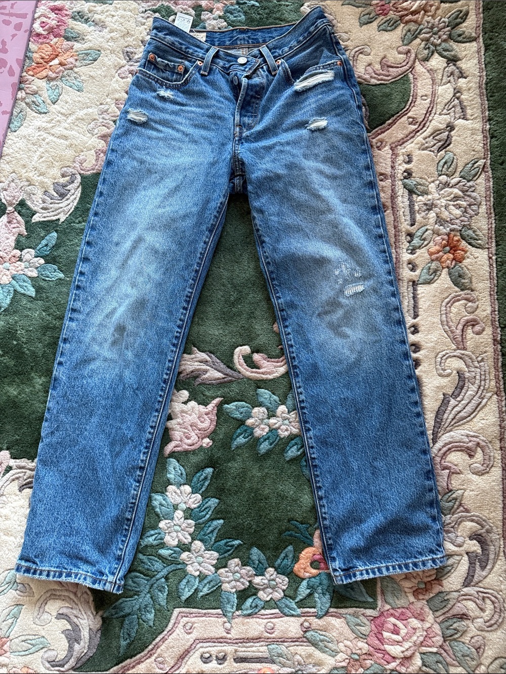 Levis 501 Classic Blue Distressed Women's Jeans